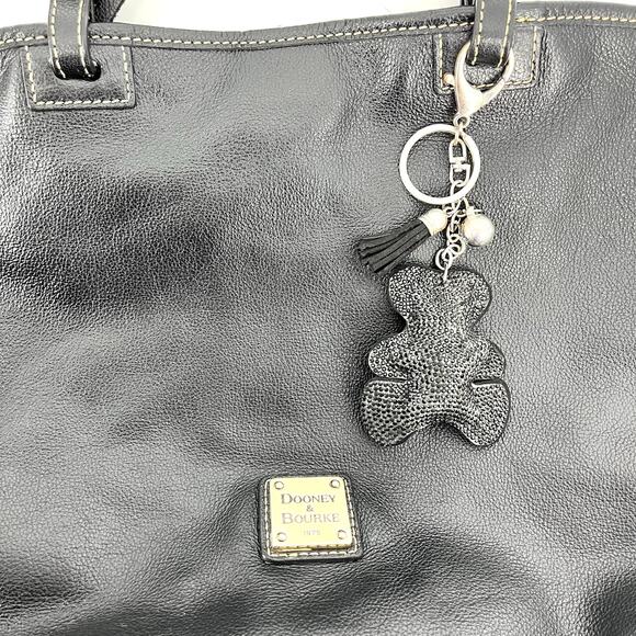 Dooney & Bourke Vintage Black Leather Shoulder Bag Red‎ Lining Double Handle - Picture 7 of 10